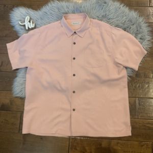 Tommy Bahama Mens Shirt Orange Button Down 100% Silk Leaf Print Shirt Size XL